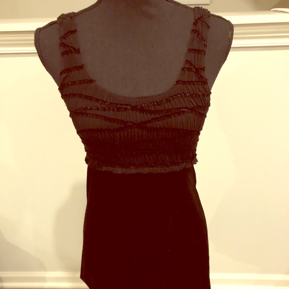 Velvet and small ruffle detail tank top